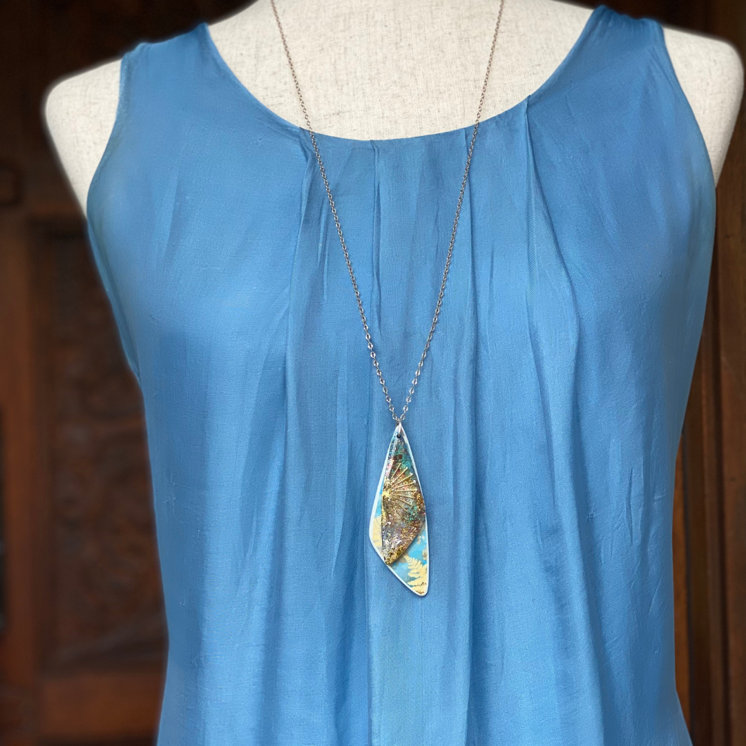 Blue and Gold Sunrise Dazzle Two Layer Pendant Necklace