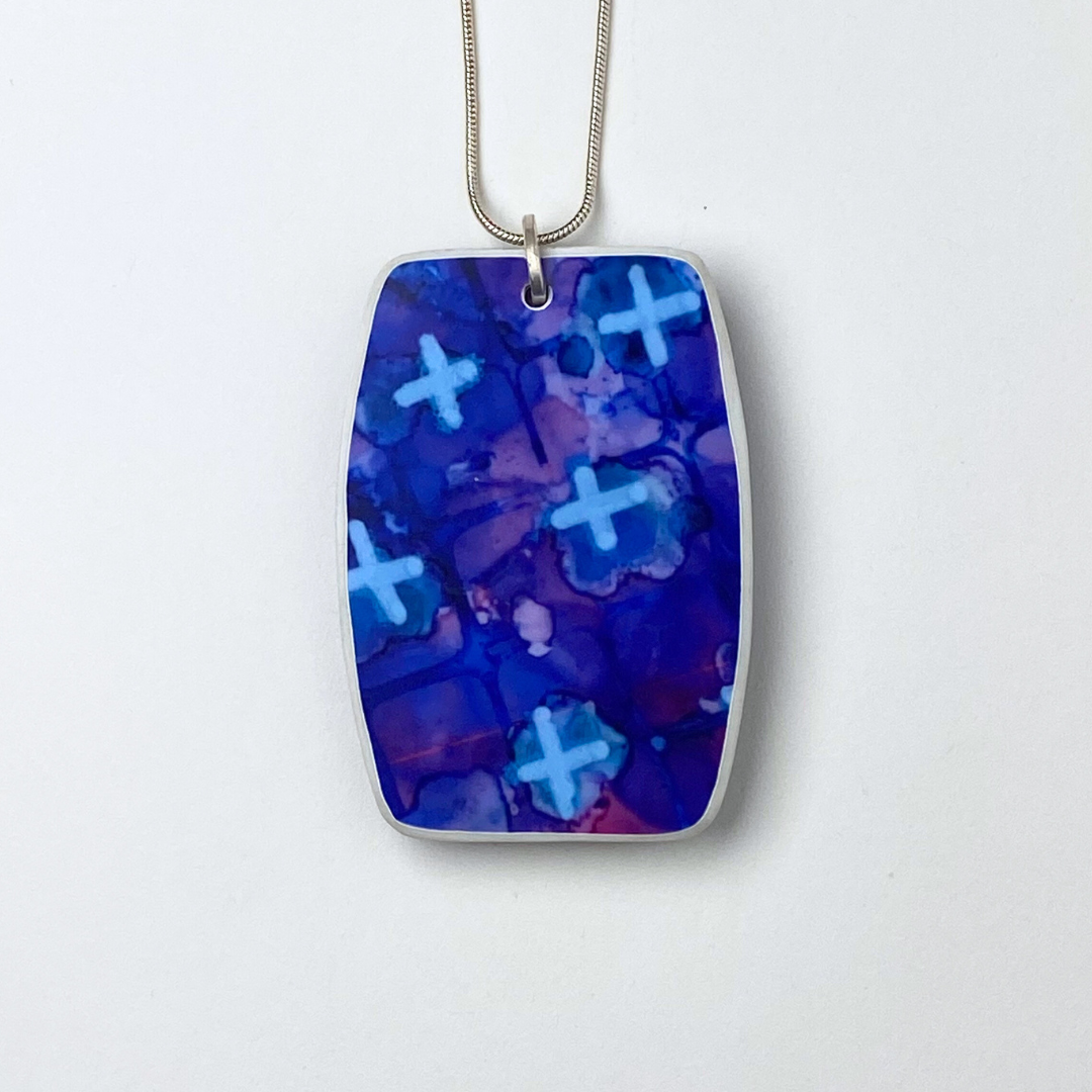 Blue Dazzle X-Print Two Layer Pendant Necklace