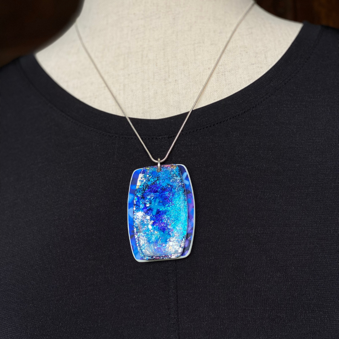Blue Dazzle X-Print Two Layer Pendant Necklace