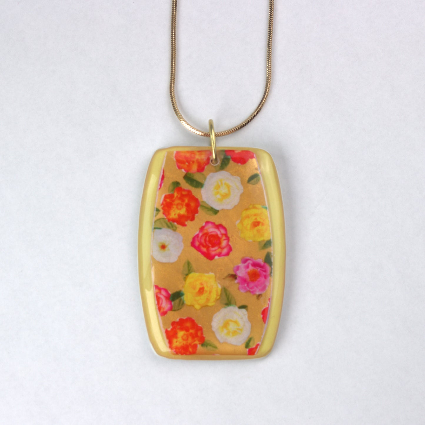 Rose Garden and Gold Pendant Necklace