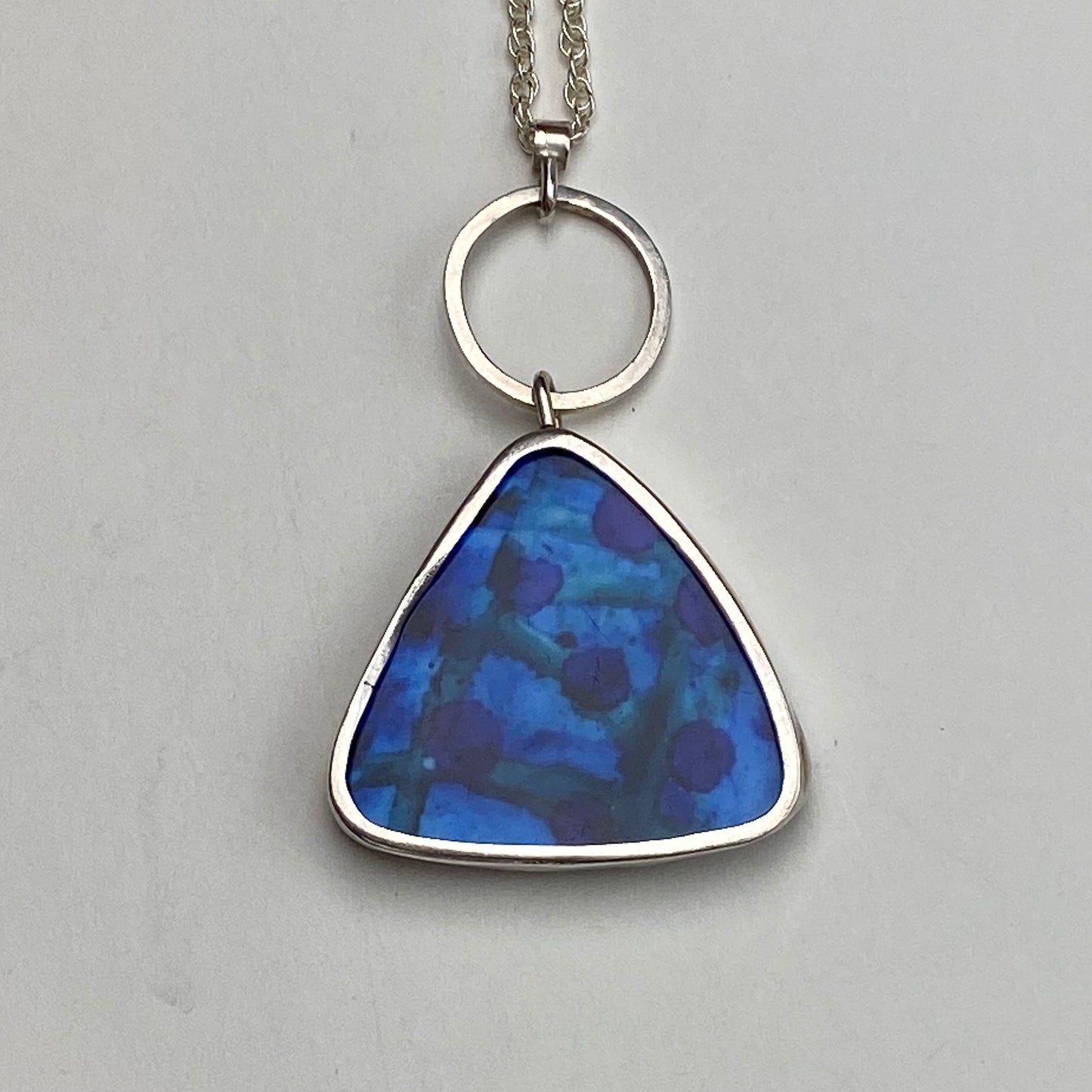Blue, Purple, and Silver Dazzle Triangle Pendant Necklace