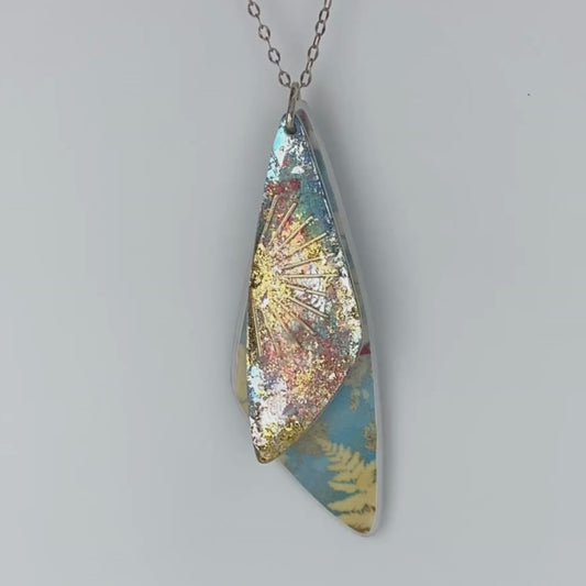 Blue and Gold Sunrise Dazzle Two Layer Pendant Necklace