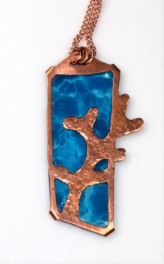 Copper Coral and Water Pendant Necklace
