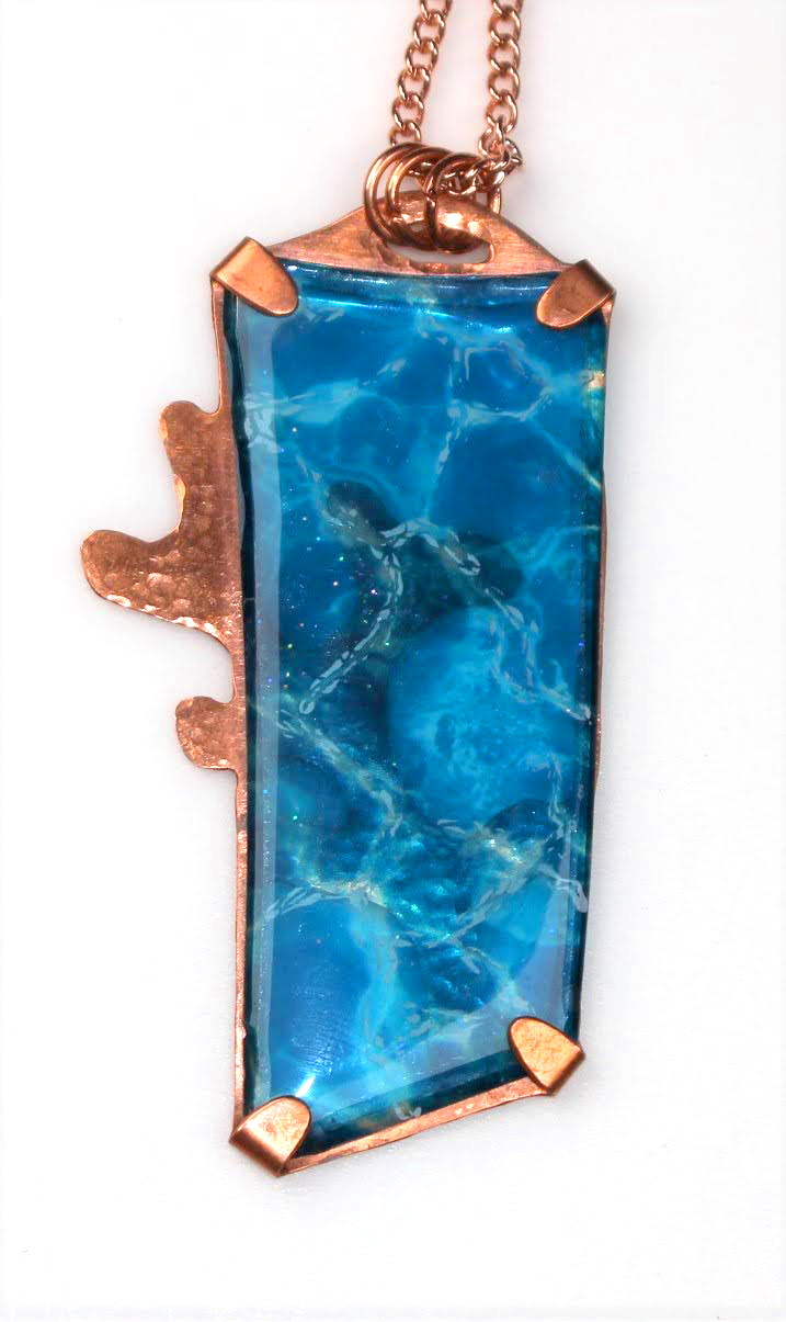Copper Coral and Water Pendant Necklace