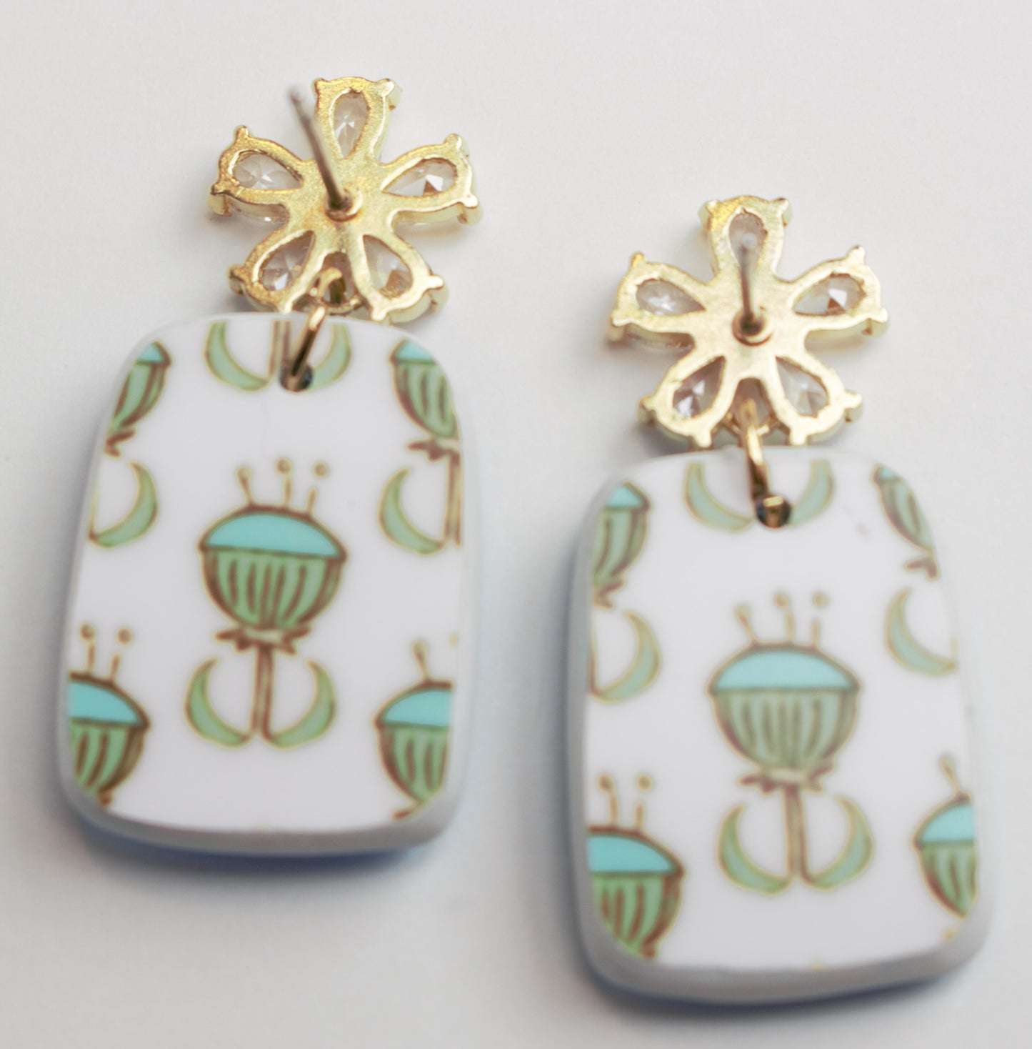 Irridescent Blue and Gold Dangle Earrings