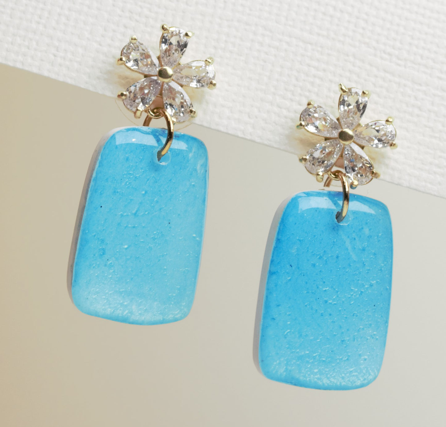 Irridescent Blue and Gold Dangle Earrings