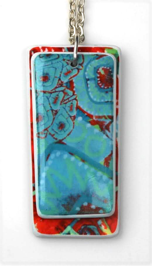 Teal and Red Pendant Necklace