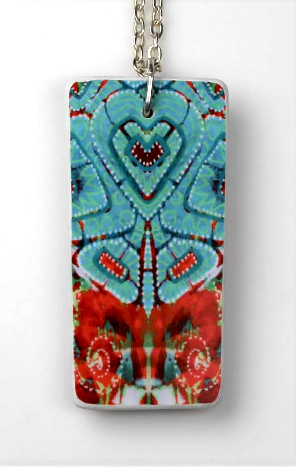 Teal and Red Pendant Necklace