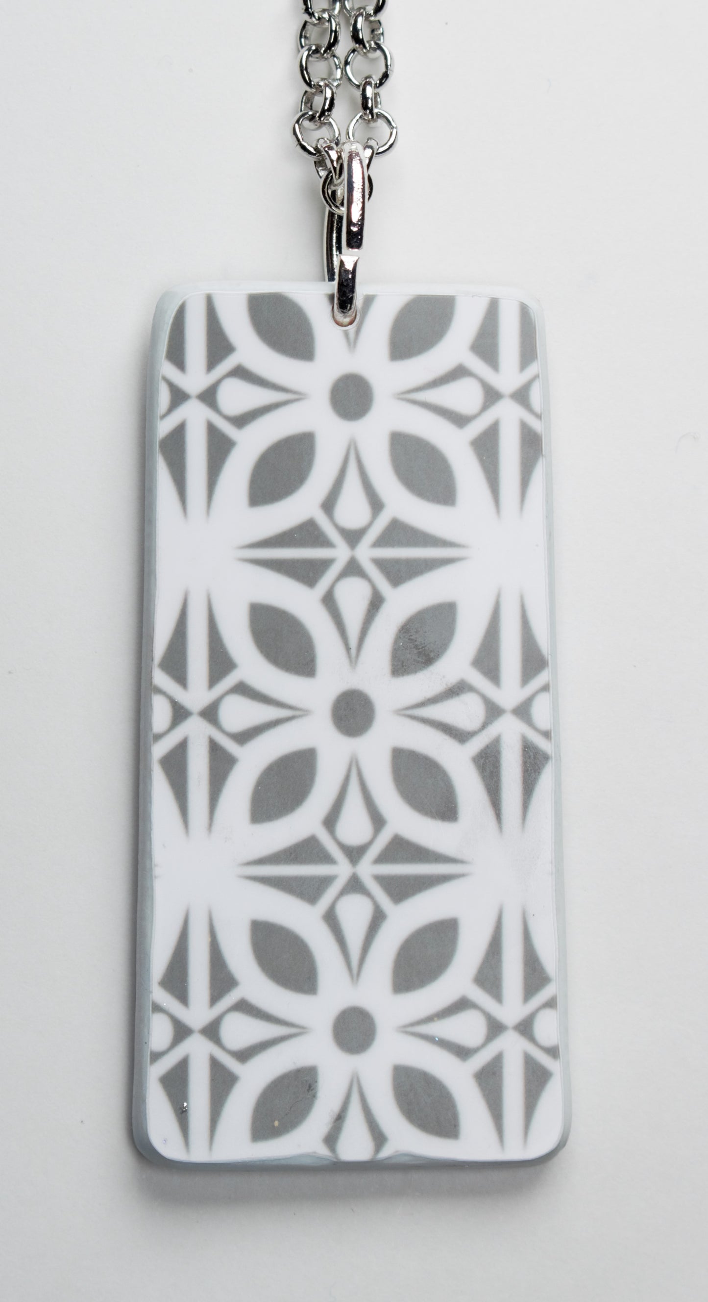 Silver Bling Kimono Print Pendant Necklace