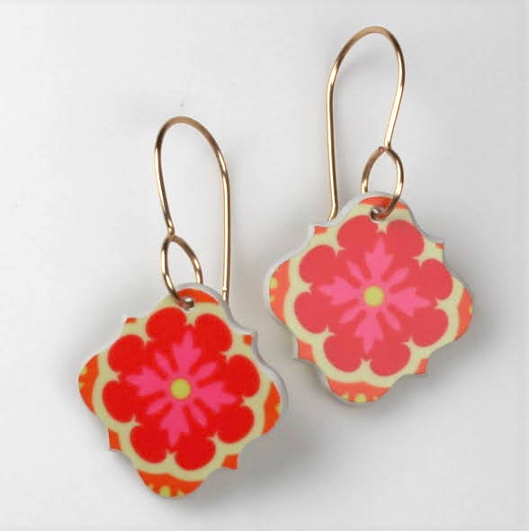 Flower Tile Dangle Earrings