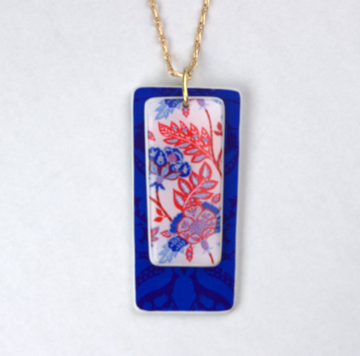 Red, White, and Blue Rectanglular Two-Layer Necklace