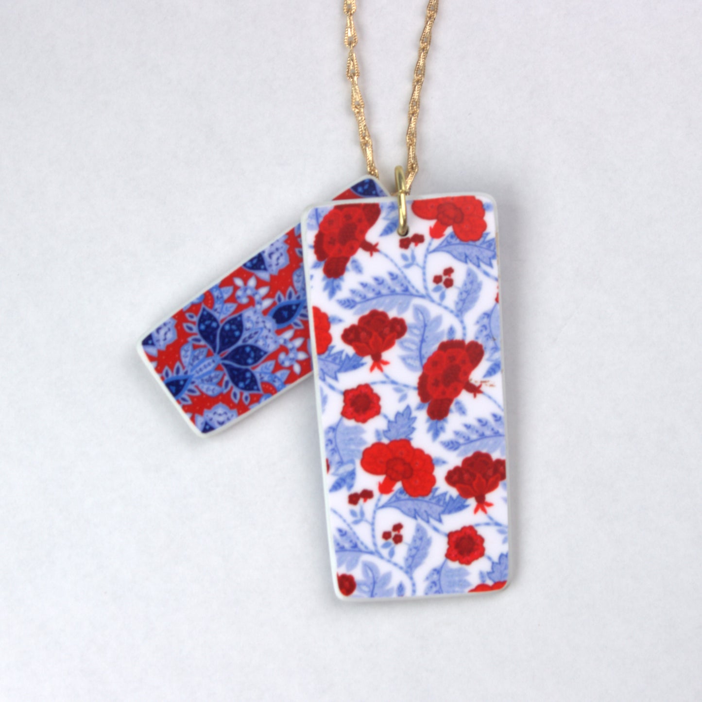 Red, White, and Blue Rectanglular Two-Layer Necklace