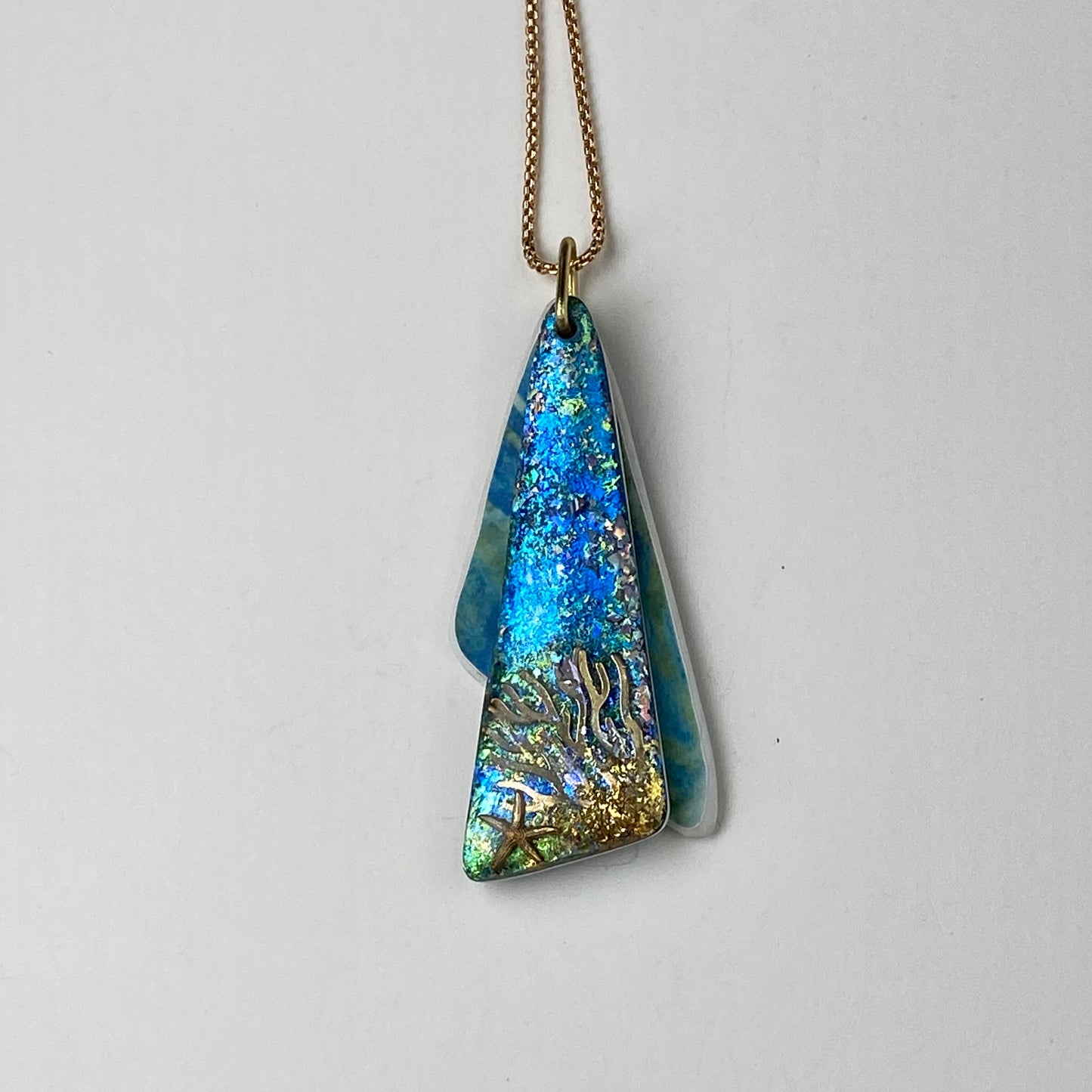 Coral and Blue Dazzle Two Layer Pendant Necklace