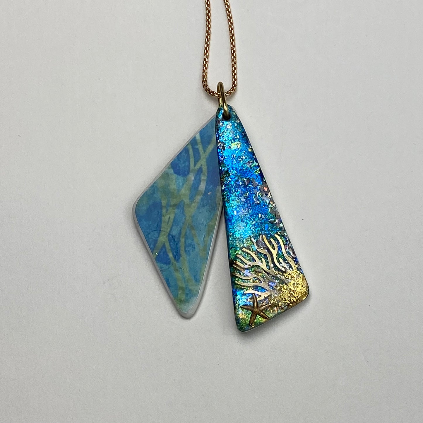 Coral and Blue Dazzle Two Layer Pendant Necklace