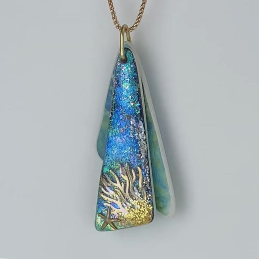 Coral and Blue Dazzle Two Layer Pendant Necklace