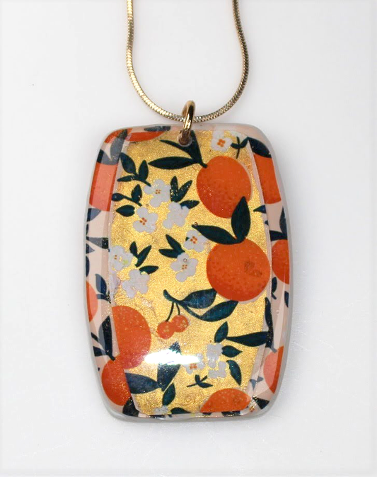 Oranges with Pink and Gold Pendant Necklace