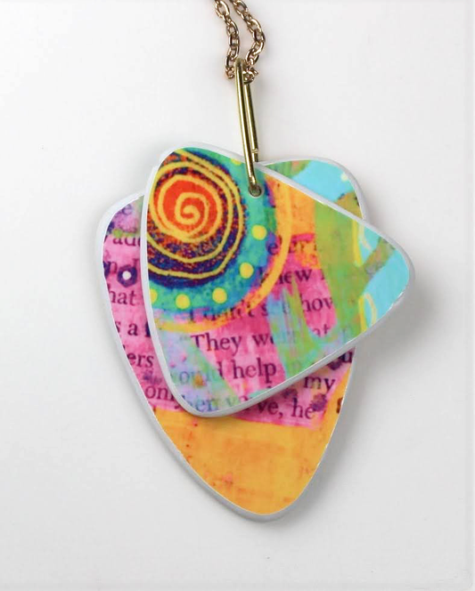 Boho Bright Yellow, Pink, Swirl Reversible Necklace