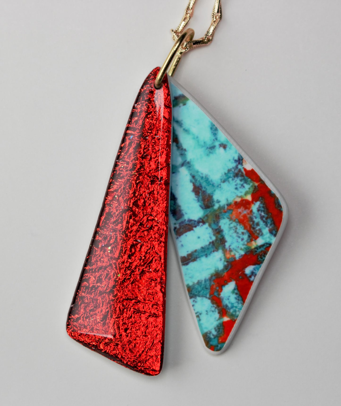 Ruby Bling and Turquoise Print Two Layer Pendant Necklace