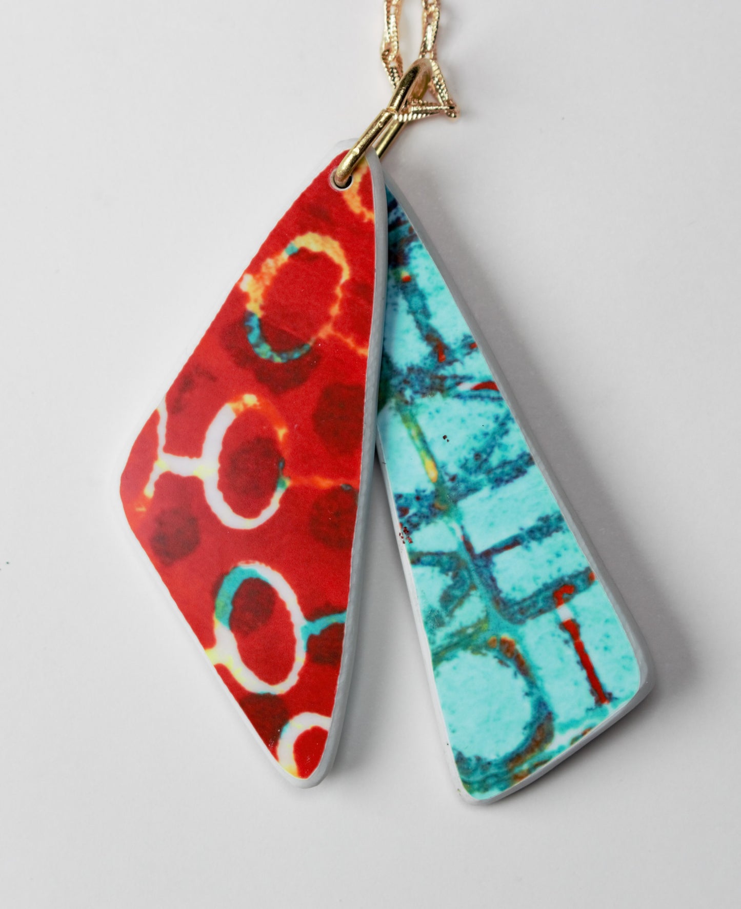 Ruby Bling and Turquoise Print Two Layer Pendant Necklace