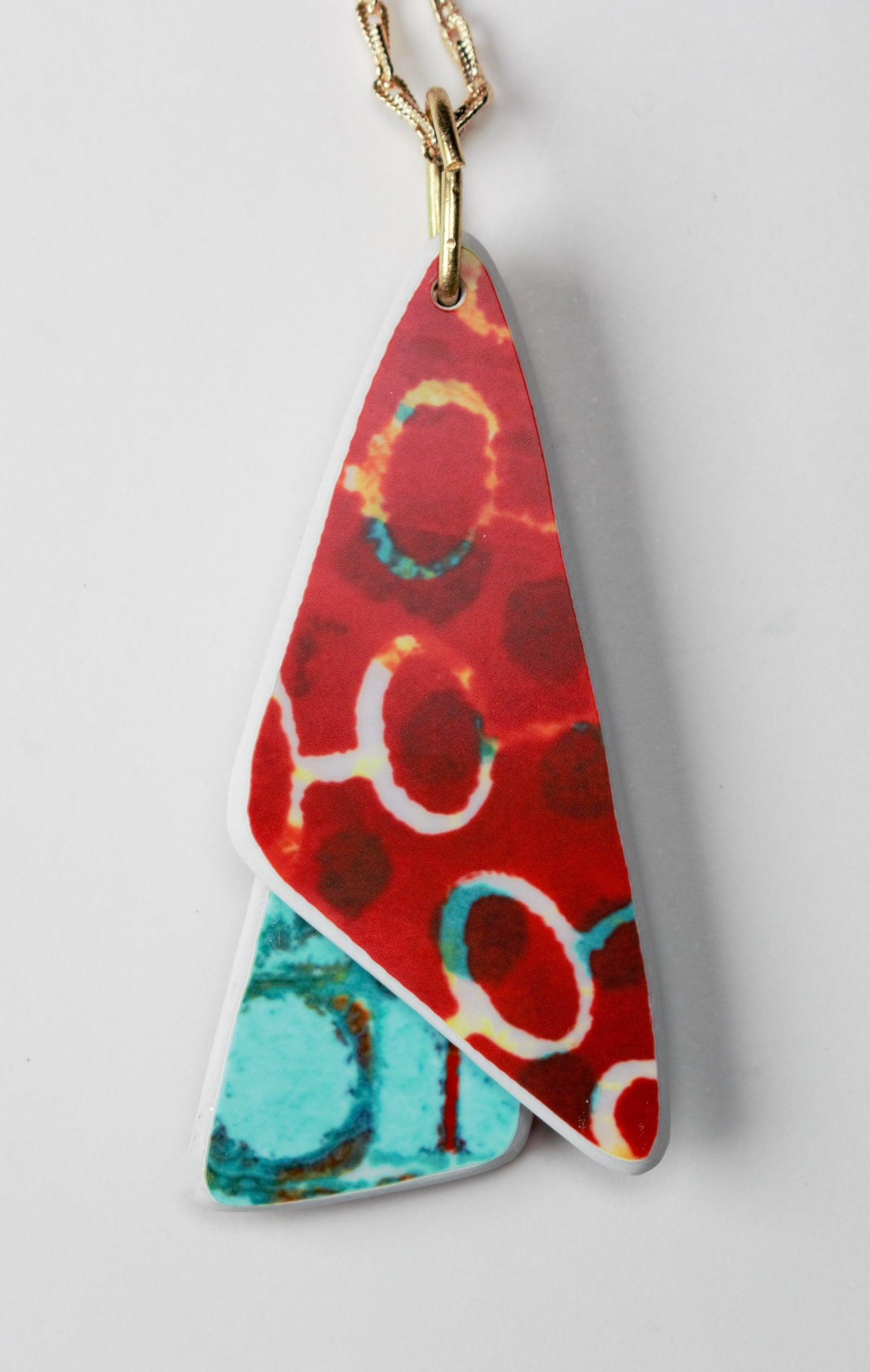 Ruby Bling and Turquoise Print Two Layer Pendant Necklace