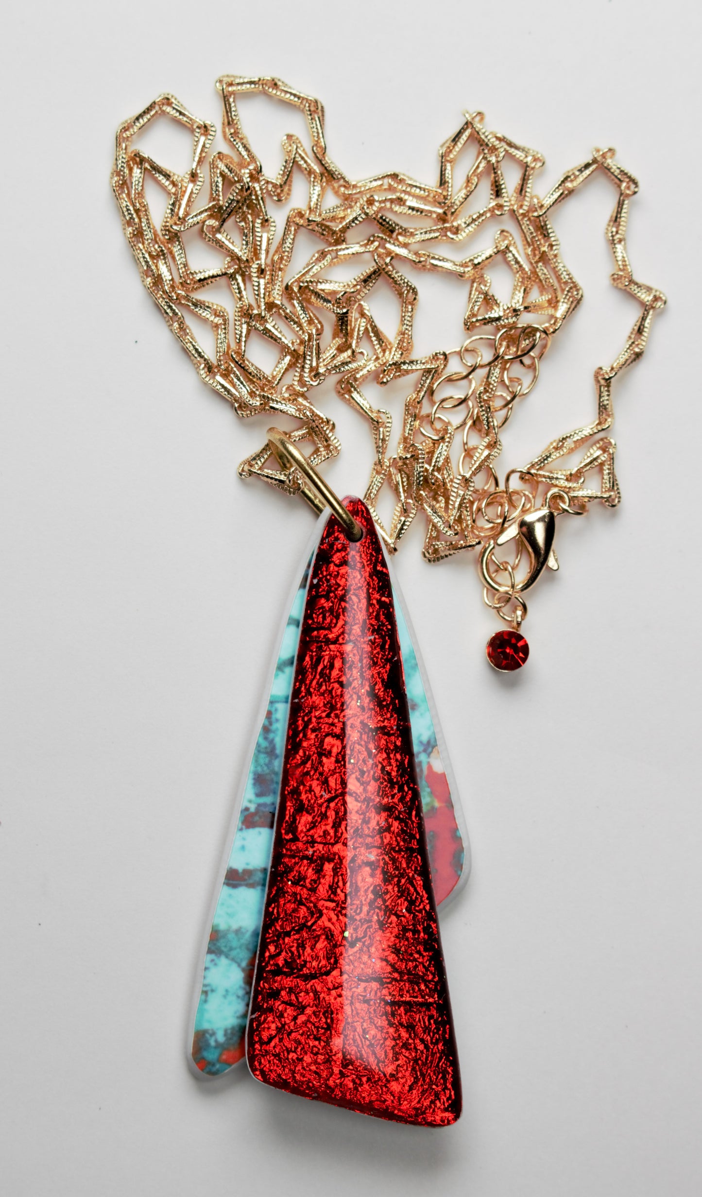 Ruby Bling and Turquoise Print Two Layer Pendant Necklace